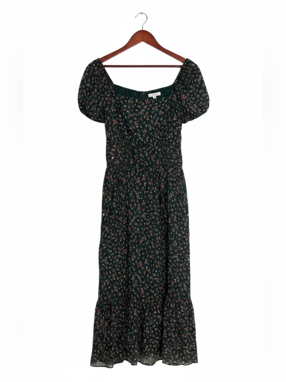 altard state green & red ditsy floral midi dress